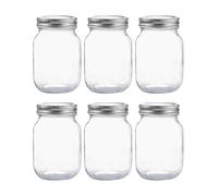 16 oz Glass Mason Jars,6 Pack 500ml Clear Glass Jars with Silver Metal Lids for Sealing, Food Storage,Overnight Oats Jar, Pickling Jars, Dry Food, Snacks, Candies