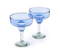 16 oz Hand Blown Mexican Margarita Glasses Set of 2 - Light Cobalt - MEXICAN GLASSWARE