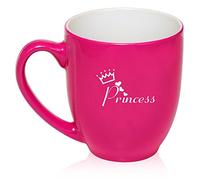 16 oz Hot Pink Large Bistro Mug Ceramic Coffee Tea Glass Cup Princess with Crown