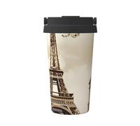 16 oz Tumbler with Flip Lid and Handle Stainless Steel Vacuum Insulated Coffee Mug Double Wall Travel Tumblers Vintage Paris Eiffel Tower Butterfly Coffee Cup Gifts for Women Men Outdoor Thermal Cup