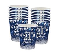 16-Pack 21st Birthday Paper Cups - Blue and Silver, 235ml - Party Tableware for Girls, Kids, Her - Table Decorations and Supplies