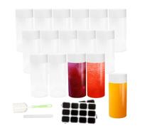 16 Pack 300ml 10oz Plastic Juice Bottles with White Lids, Transparent Reusable Empty Drink Bottles Ideal for Water, Juice, Milk and Other Homemade Beverages