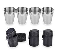 16 Pack 30ml Stainless Steel Tumblers with 4 Leather Cases, Shot Glasses for Camping Picnic
