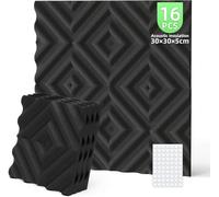 16 Pack Acoustic Foam Panels, 2" x 12" x 12" (5 x 30 x 30 cm) Sound Proofing Panel, Foneso Acoustic Wall Panels, Sound Absorbing Panel for Studio/Podcast Recording/Playrooms/Offices (Wave Pattern)