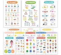 16 Pack Award-Winning Educational Posters for Children - Laminated Alphabet ABC Chart, Solar System & Days of the Week Poster - Kids Bedroom Decor, Nursery Wall Art & Classroom Learning Charts