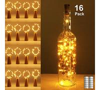 【16 Pack】 Bottle Lights with Cork,2M 20 LED Copper Wire Battery Operated Wine Bottles Fairy Light for Gift DIY LED String Lights for Indoor Bedrooms Birthday Wedding Halloween Christmas Decoration