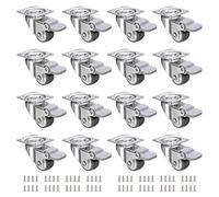 16 Pack Caster Wheels 1 Inch, Low Profile Casters Small Locking, Swivel Plate Casters with Brake, Furniture Casters for Hardwood Floor, Soft Rubber Wheels for Furniture, with 64pcs Screws