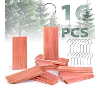 16 Pack Cedar Planks for Clothes Storage, Aromatic Red Cedar Wood Hangers with Metal Hooks, 100% Natural Scented Cedar with Sandpaper to Refresh, Cedar Chips for Closets, Drawers, and Wardrobes