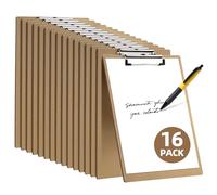 16 Pack Clipboards Letter Size Eco-Friendly Wood Hardboard 9" x 12.5" for A4 Paper Low Profile Clip with Hang Tab for Office, School, Classroom, Hospital, Traveling, Party, Brown