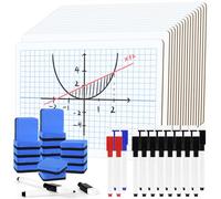 16 Pack Dry Erase Boards, 22 x 30 cm Double Sided Easel Small Whiteboards with with 20 Pens, 16 Erasers Learning Mini Lapboard Bulk Portable Drawing Writing for Students Education Teacher Classroom