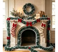 16-Pack Extra-Long Dark Green Christmas Holly Vine - 316.5" with Red Bows, Flexible Artificial Garland, Winter Spring Holiday Home Decor