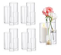 16 Pack Glass Cylinder Vases 4,6,8,10 Inch Tall Clear Flower Vase Hurricane Floating Candle Holder for Table Centerpiece Wedding Home Decor