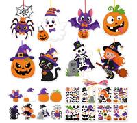 16 Pack Halloween Crafts Kits for Kids, Halloween Hanging Decorations | Halloween Peel & Stick DIY Arts, 8 Designs, Halloween Gifts for Kids, Make Your Own Halloween Decorations