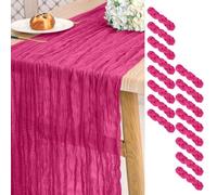 16 Pack Hot Pink Gauze Cheesecloth Table Runner ,10ft Long Gauze Boho Table Runners for Wedding,Bridal Shower,Party,Banquet Decoration-21.5 x 120 Inch