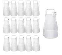 16 Pack Kids Aprons for Cooking, White Children Aprons Bulk with Pocketed, Adjustable Children's Artist Apron for Boy Girl Painting, Baking, DIY Crafting, Gardening, Cooking Party Favors (7-13 Age)