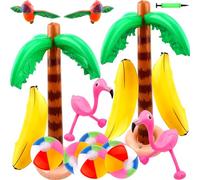 16 Pack Large Inflatable Palm Tree Blow up Beach Pool Toys Flamingo Banana Beach Ball Parrot for Tropical Hawaiian Summer Pool Swim Party Decorations