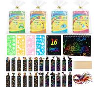 16-Pack Scratch Art Party Bag Fillers for Kids - Rainbow Scratch Notebooks Arts, Crafts Party Bags Fillers and Magic Rainbow Bookmarks Birthday Classroom Gifts for Boys Girls Age 4-9
