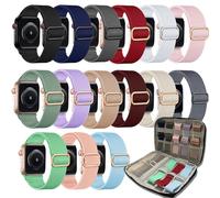 16 Pack Stretchy Nylon Strap Compatible with Apple Watch Strap 38mm 40mm 41mm 42mm 44mm 45mm 46mm 49mm Women Men,With Watch Strap Storage Case for iWatch Ultra Series10 9 8 7 6 5 4 3 2 SE