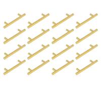 16 Pack - T-Bar Satin Gold Pull Handles, 200mm Long, 128mm Centres, 12mm Diameter, for Kitchen Cabinets, Doors, Cupboards, Wardrobes - Fixing Screws Included