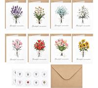 16 Pack Thank You Cards with Envelopes and Stickers, Floral Bouquet Design Blank Greeting Cards, Teacher Appreciation Cards Stationery Set for Birthday Wedding Baby Shower