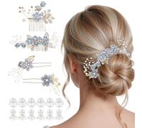 16 Pack Wedding Hair Accessories for Women- Brides Bridesmaids Hair Clips Set include 4 Flower Hair Pins and 12 Twist Spiral Pearls, Headpiece for Wedding Garden Tea Birthday Prom Party