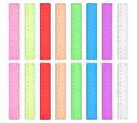 16 Packs 6 Inch Ruler - 8 Assorted Color Plastic Small Rulers for Kids, Flexible Straight Edge Measuring Tool for Classroom School Supplies