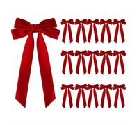 16 Packs Velvet Large Christmas Bows for Staircase Garland Wreath, 3.94" x 7.68" Vintage Ribbon Bows with Twist Tie,Vintage Christmas Tree Topper Bow for Holiday Indoor Outdoor Decorations (Red)