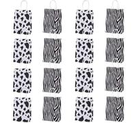 16 Packs Zebra Print Gift Bags with Handles, 21x15x8 cm Cow Print Gift Bags with Twist Handles for Kids or Adults in Birthday party, Weddings, Events or Shopping (zebra+cow)