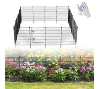 16 Panels Garden Fence with Gate,32in (H)×37.8ft (L) Rustproof Metal Outdoor Dog Fence for Yard,Black Garden Animal Barrier Fence for Dog and Rabbits