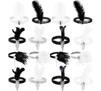 16 Pcs 1920s Flapper Headbands Roaring 20s Headpiece Bulk Black and White Sequin Headband for Women Party Hair Accessories