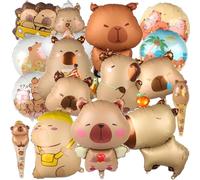 16 PCS 24 inch Capybara Birthday Party Decorations, Animal Theme Aluminum Foil Balloons for Baby Shower & Wedding, Gender Reveal Party Supplies, Aluminum Mylar Inflatable Stick Balloons