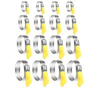 16 Pcs 4 Size Hose Clips Set with Handle,Adjustable Stainless Steel 10mm-44mm Range Garden Hose Clamp,Hose Clamps with Yellow Plastics Handle for Flexible Hose Tube