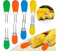 16 Pcs/8 Pairs Sweetcorn Holders, with Multi-Colour Silicone Handle Interlocking Double BBQ Fork Skewers for Home Cooking Parties Camping & Convenient Butter Spreading Tool (4 Colors)