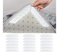 16 Pcs Adhesive Grippers for Rug - Dual Sided Non Slip Rug Tape - Washable Reusable Rug Stickers for Area Rugs - Rug Stoppers to Keep Corners Flat - Carpet Corner Grips (Strip)