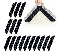16 PCS Anti Slip Rug Gripper - Carpet Sticker Carpet Tape Pads - Rug Underlay Rug Grippers Washable & Reusable Carpet Corner Gripper for All Kinds of Hard Laminate Floor(Black)