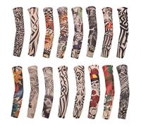 16 Pcs Arm Fake Tattoo Cover Unisex Fake Temporary Cool Tattoo Sleeves Sun Protective Moisture Body Art Nylon Seamless Soft Sunscreen Sleeves for Cycling Driving Outdoor Sports Golf Hiking