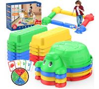 16 Pcs Balance Beam and Stepping Stones for Kids - 4 Turtle Shape Stepping Stones and 12 Connectable Beams with Sound Feature,Color Spinner, Riddle Cards, Fun Balance Training and Obstacle Course