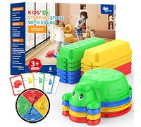 16 Pcs Balance Beam and Stepping Stones for Kids - 4 Turtle Shape Stepping Stones and 12 Connectable Beams with Sound Feature,Color Spinner, Riddle Cards, Fun Balance Training and Obstacle Course