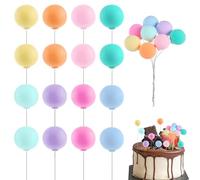 16 Pcs Balloon Cake Topper Colorful Pastel Cake Balls Mini Balloon Cupcake Toppers Mini Balloons on a Stick Toppers for Birthday Party Wedding Decoration Supplies
