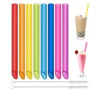 16 Pcs Boba Tea Straws, Reusable Plastic Bubble Tea Straws, Colorful Smoothie Straw with 2 Pcs Cleaning Brush, 13mm X 10.5 inch, Large Diameter Design