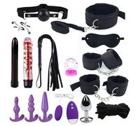 16 pcs Bondage Training Set for Couples, BDSM Nylon Plush Straps and Anal Plug Kit for Sex Role-Playing -UKLC018Z (Black, B:Same and Cheaper)