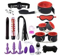 16 pcs Bondage Training Set for Couples, BDSM Nylon Plush Straps and Anal Plug Kit for Sex Role-Playing -UKLC018Z (Red, B:Same and Cheaper)