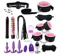 16 pcs Bondage Training Set for Couples, BDSM Nylon Plush Straps and Anal Plug Kit for Sex Role-Playing -UKLC018Z (Pink, B:Same and Cheaper)