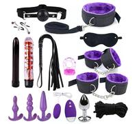 16 pcs Bondage Training Set for Couples, BDSM Nylon Plush Straps and Anal Plug Kit for Sex Role-Playing -UKLC018Z (Purple, B:Same and Cheaper)