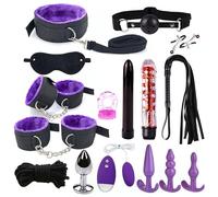 16 pcs Bondage Training Set for Men and Women, Interesting BDSM Nylon Plush Straps and Anal Plug Kit for Adult Sex Training -UKGC18Z (Purple, A:Same &Cheaper)