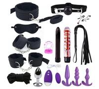 16 pcs Bondage Training Set for Men and Women, Interesting BDSM Nylon Plush Straps and Anal Plug Kit for Adult Sex Training -UKGC18Z (Black, A:Same &Cheaper)