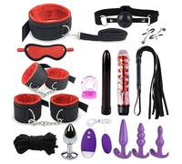 16 pcs Bondage Training Set for Men and Women, Interesting BDSM Nylon Plush Straps and Anal Plug Kit for Adult Sex Training -UKGC18Z (Red, A:Same &Cheaper)