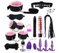 16 pcs Bondage Training Set for Men and Women, Interesting BDSM Nylon Plush Straps and Anal Plug Kit for Adult Sex Training -UKGC18Z (Pink, A:Same &Cheaper)