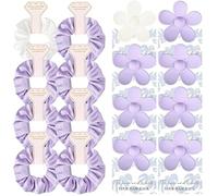 16 Pcs Bridesmaid Proposal Gifts Set Flower Hair Claw Clips with Floral Card & Satin Scrunchies Proposal Box Bridal Party Gift (White&Purple, 3 Inch(Pack of 16))