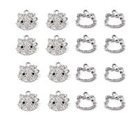16 Pcs Bulk Cute Silver Charms Bling Full Clear Rhinestones Anime Cat Charms For Jewelry Making, Women Made Dangle Jewelry Pendant Charms Diy Cartoon Crafts Pop Anime Charms For Women, Zinc, no